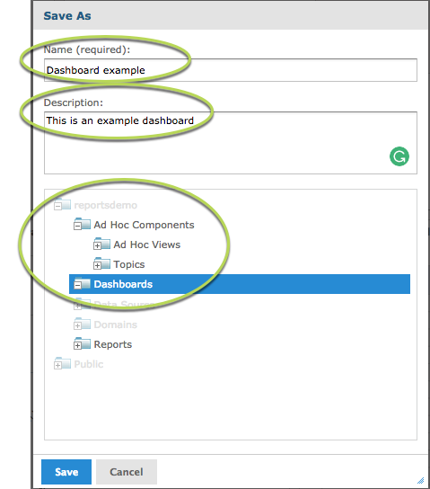 Save dashboard details