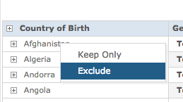 Exclude value filter