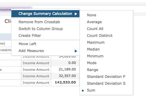 Summary Calculation Options